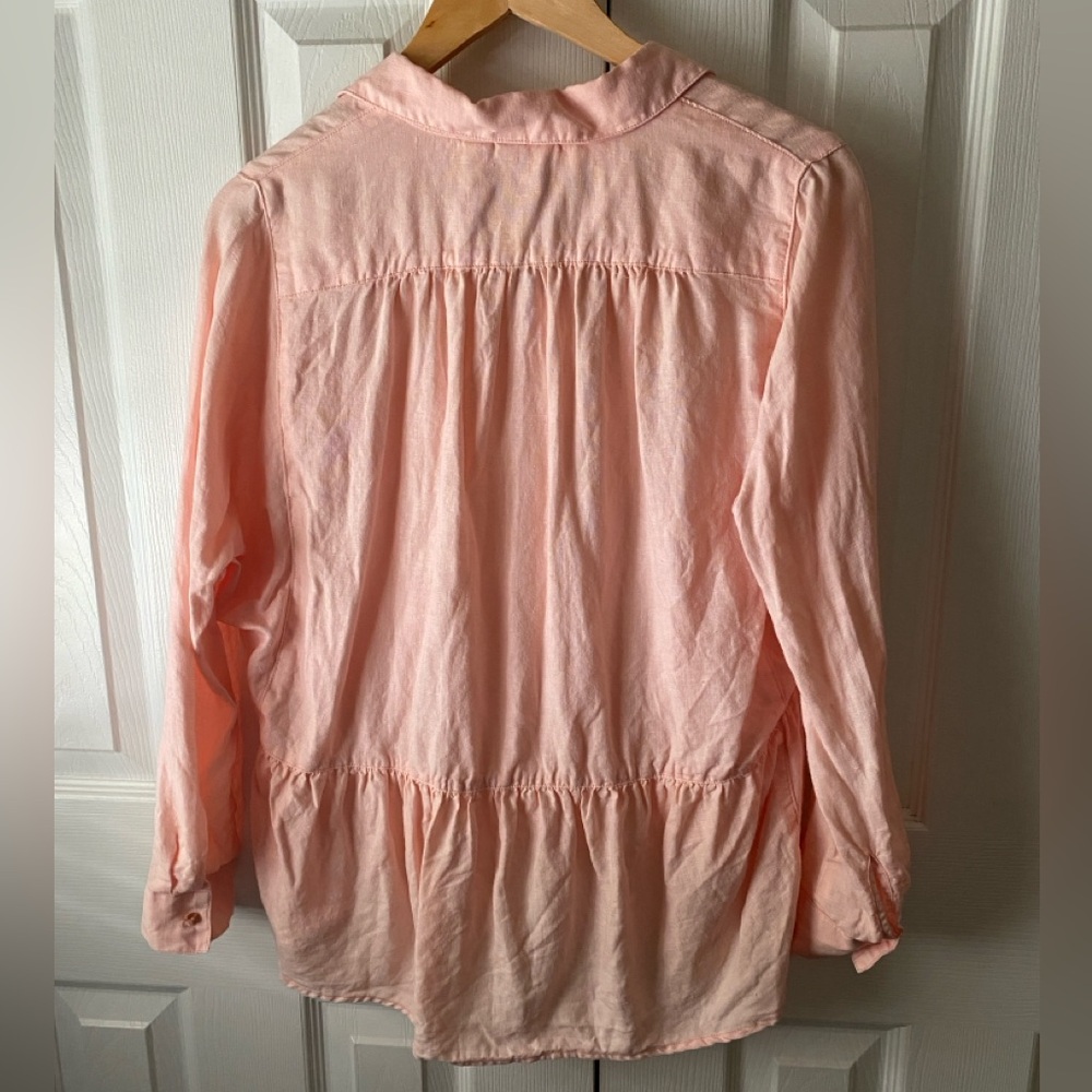 HOLDING HORSES Anthropologie McKenzie Peach 100% Linen Peplum Button Up Top XS - Picture 3 of 9